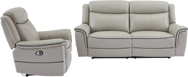 Vente-unique Couchgarnitur Adelio aus Leder mit Relaxsofa 3-Sitzer und Relaxsessel in Lichtgrau, Breite: 210 cm, Breite: 105 cm - Bild 1