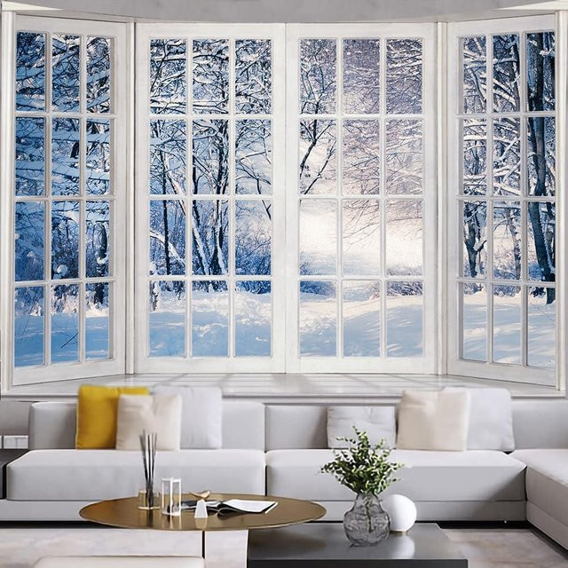 Winterwald Wandteppich mit Schneeflocken und Kiefern von JMG Household Supplies, Farbe Weiß, B: 70 cm, H: 100 cm - Bild 1
