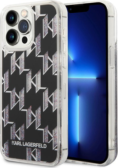 Karl Lagerfeld MagSafe Hülle für Apple iPhone 14 Pro Max Monogram Liquid Glitter Schwarz - Bild 1