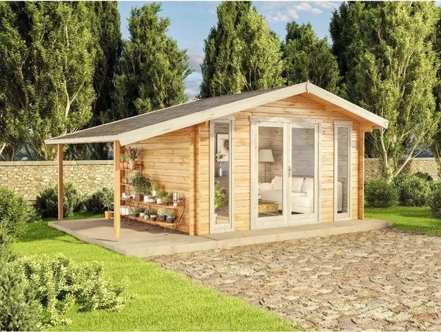 Alpholz Gartenhaus Mirko Modern D Satteldach in Braun mit Fenster und Schloss, B: 520 cm, T: 350 cm - Bild 1