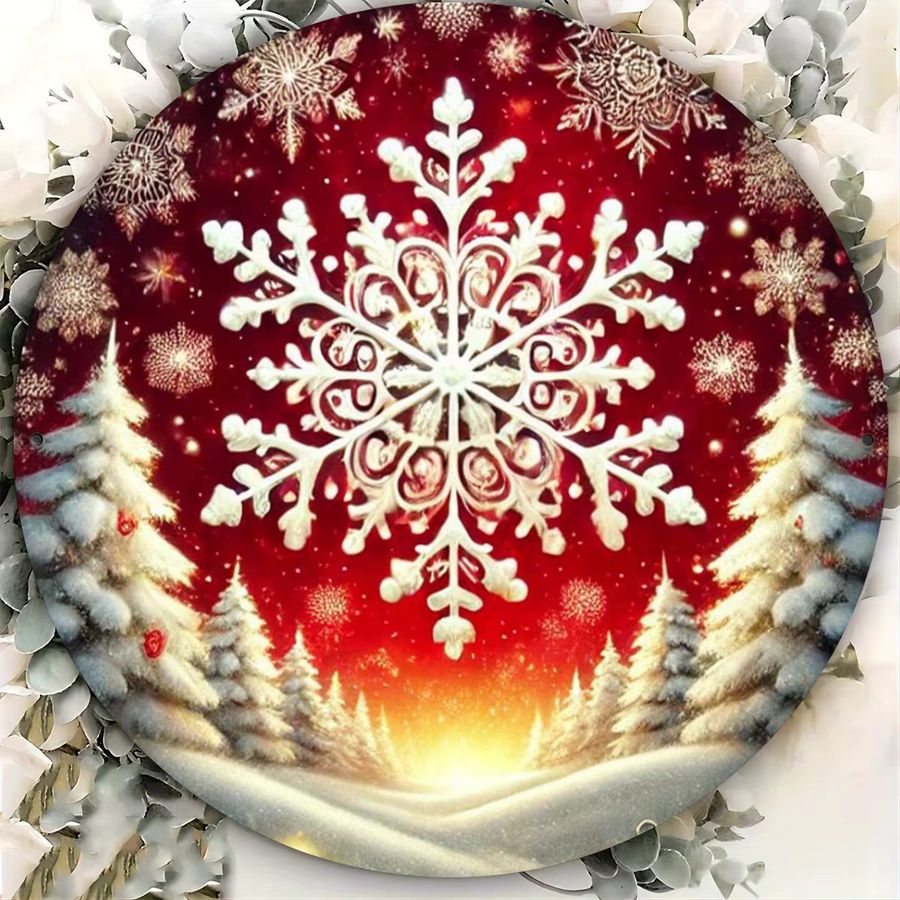 Potdemiel Weihnachts-Schneeflocken-Metallschild, rund, Wanddekoration Durchmesser: 20 cm - Bild 4
