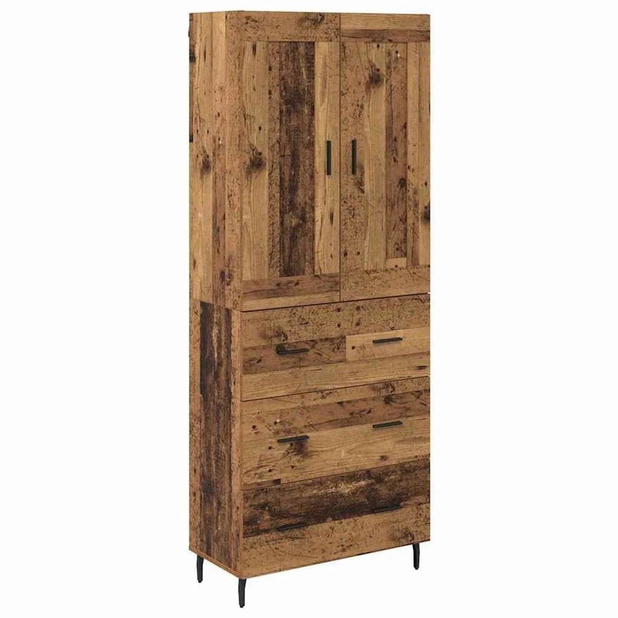 vidaXL Highboard 2-teilig in Altholz-Optik mit Glasfront und Schubladen, Braun, B/T/H: 180 x 34 x 69,5 cm - Bild 2
