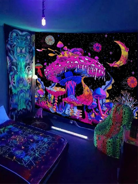 VIKAMA Neon-Pilz-Tarot Wandteppich in Multicolour, psychedelischer Fantasy Wandbehang für Gaming-Zimmer und Studentenwohnheime, B/H: 60 x 40 cm - Bild 1