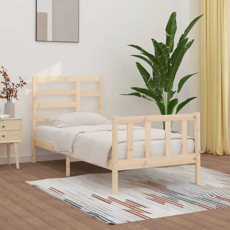Massivholzbett vidaxl aus Kiefernholz in Natur und Weiß, Modernes Skandinavisches Design, B/T: 90 x 200 cm - Bild 1