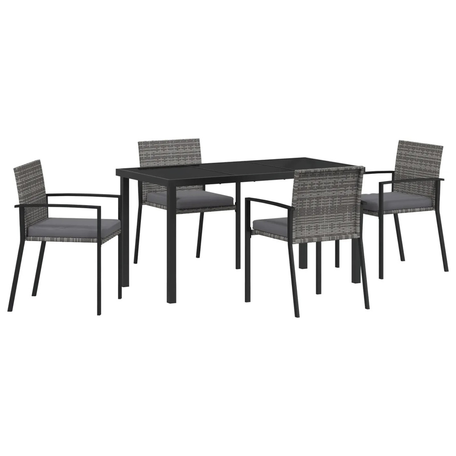 vidaXL Garten Essgruppe 5-teilig aus Poly-Rattan und Glas in Grau - Bild 2