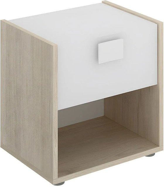 Nachttisch Sonia von Vente-unique in Weiß und Naturfarben mit Holzdekor, Breite: 42 cm - Bild 1