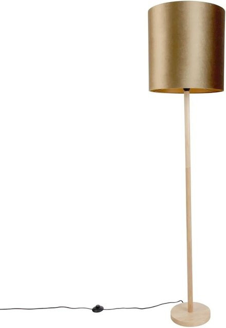 QAZQA Holz Stehlampe Mels mit bronzefarbenem Samtschirm in Braun und Bronze - Bild 1