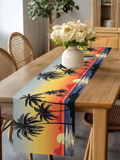 JINGYUE Pet Tischläufer aus Leinen mit Sommer Meer und tropischen Palmen, braun/mehrfarbig, B/L: 150 x 33 cm - Bild 1
