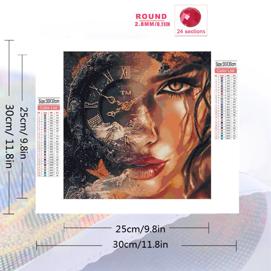 Momoart DIY Diamant Stickerei Frau Porträt Bastelset als analoge Tischuhr in Multicolour für Anfänger - Bild 2