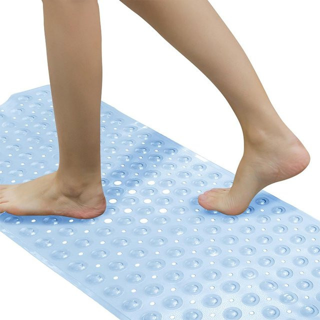 Anti-Rutsch-Badezimmer-Matte aus PVC mit Saugnäpfen in Blau, B/T: 78 x 38 cm - Bild 1