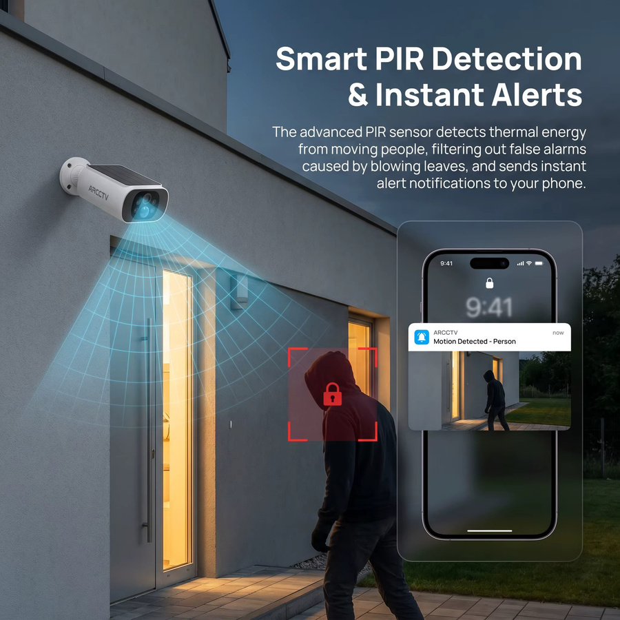 ARCCTV 2K WiFi Solarkamera in Weiß mit Nachtsicht, Zwei-Wege-Gespräch und Sirenenalarm, wasserdichte Outdoor IP66 Überwachungskamera - Bild 6