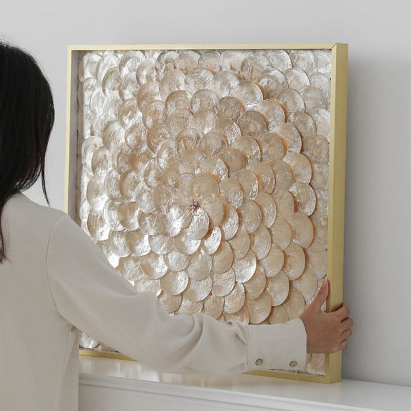 Oeny Moderne Wandkunst Shell aus Kunstharz in Weiß, Quadratisch B: 50 cm, H: 50 cm - Bild 1