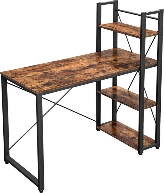 VASAGLE Schreibtisch mit Regalböden in Braun-Schwarz, B/T/H: 120 x 60 x 100 cm - Bild 1