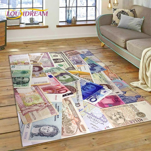 ChenYing01 Teppich mit Dollar-, Euro- und Pfund-Motiv in Multicolour, rutschfeste und waschbare Bodenmatte für Wohnzimmer, Schlafzimmer oder Kinderzimmer, B x T: 160 x 230 cm - Bild 1
