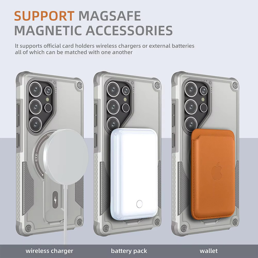 Hidden Fold Stand Strong Wireless Charging Armor Case für Samsung S26 Pro S25Edge S24FE S23 S22 Ultra Plus stoßfeste Hard Cover in Schwarz und Grau - Bild 2