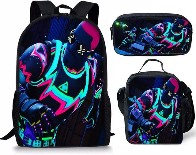 3-teiliges Fortnite Schulset mit Rucksack, Schultasche, Federmäppchen und Brotdose in Multicolor von Discover Intime - Bild 1