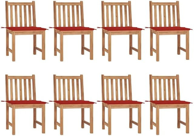 vidaXL Gartenstuhl-Set 8 Stück aus Teakholz mit Kissen in Braun und Rot - Bild 1
