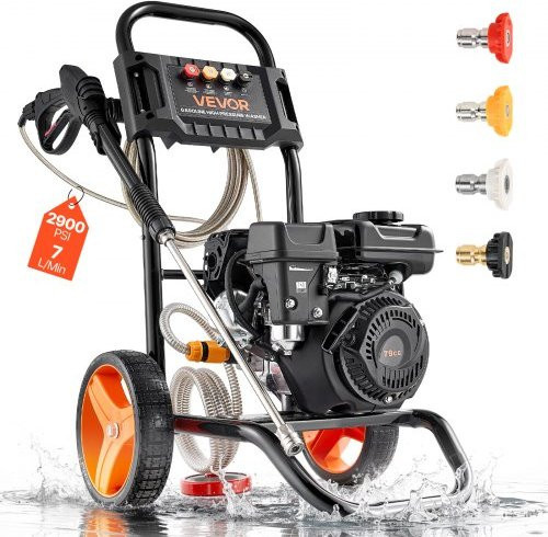 VEVOR Benzin-Hochdruckreiniger mit 200 bar und Aluminiumpumpe in Schwarz-Orange, inklusive Spritzpistole, Lanze und 4 Düsen für Autos, Zäune, Einfahrten und Terrassen - Bild 1
