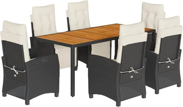 vidaXL 7-teilige Garten-Essgruppe aus Poly-Rattan und Akazienholz in Schwarz mit Kissen - Bild 1