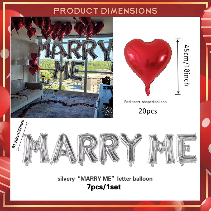 Marry Me Briefballons Set aus roter Aluminiumfolie mit Herz-Motiv für Verlobung, Valentinstag und Party-Dekoration - Bild 3