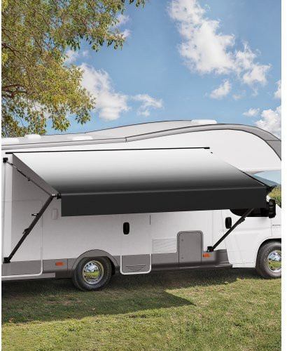 VEVOR Wohnwagen Markise manuell mit Aluminiumlegierungsrahmen und Polyesterstoff in Schwarz/Grau mit Farbverlauf, Breite: 487,7 cm - Bild 1