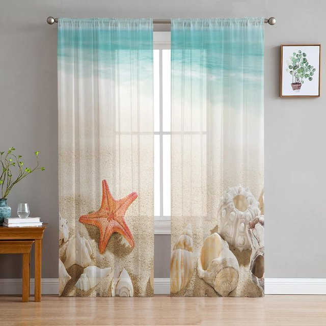 Transparenter Tüllvorhang Klares Wasser am Strand für Wohnzimmer, Schlafzimmer und Küche, Breite: 100 cm, Höhe: 250 cm - Bild 1