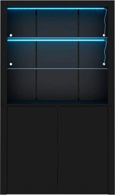 okwish Vitrine mit LED-Beleuchtung und Glasböden in Schwarz, B/T/H: 100 x 35 x 170 cm - Bild 1
