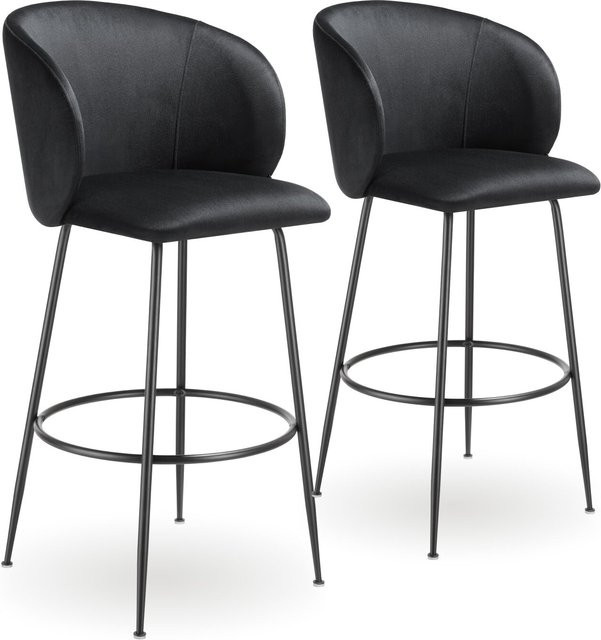 tectake Barstuhl Luana Set aus 2 Stück in Samtoptik Schwarz B/T/H: 51 x 60 x 106 cm - Bild 1