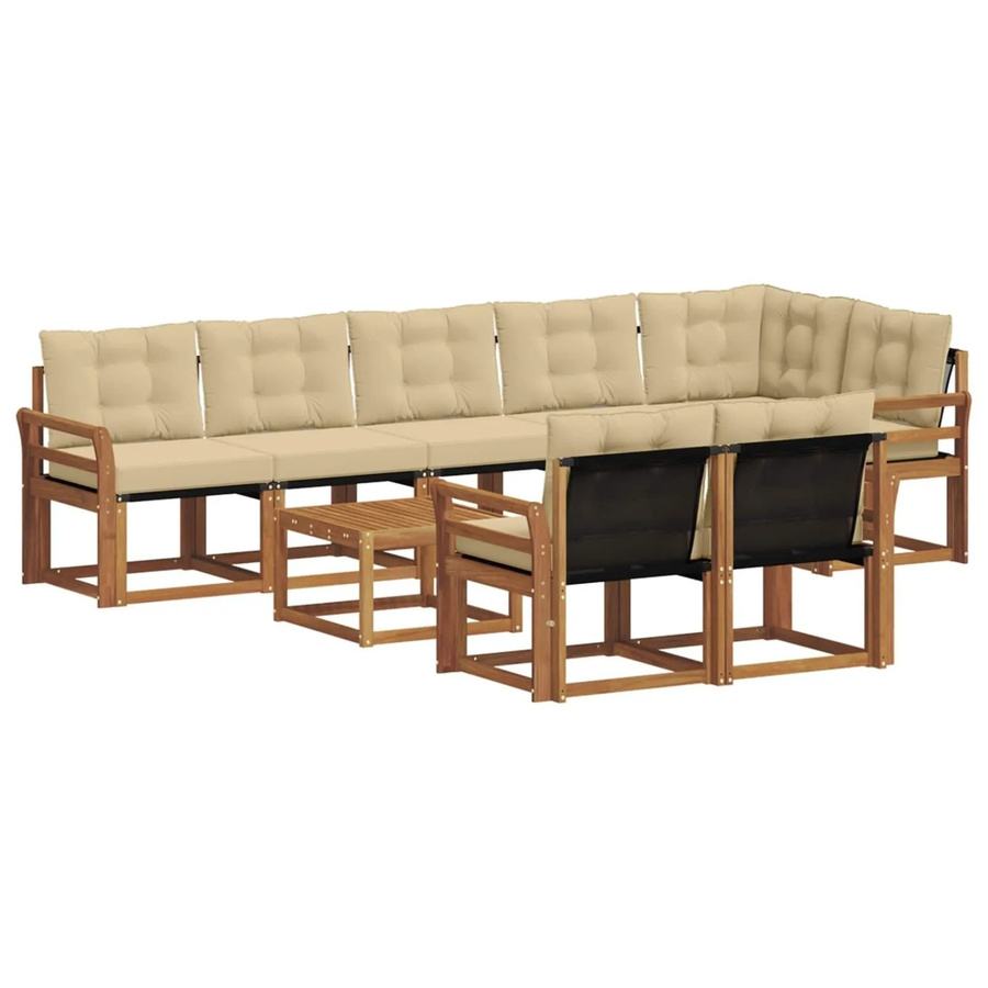vidaXL Outdoor-Sofagarnitur aus Akazienholz mit Textilene und Kissen, 9-teilig, Natur-beige - Bild 2