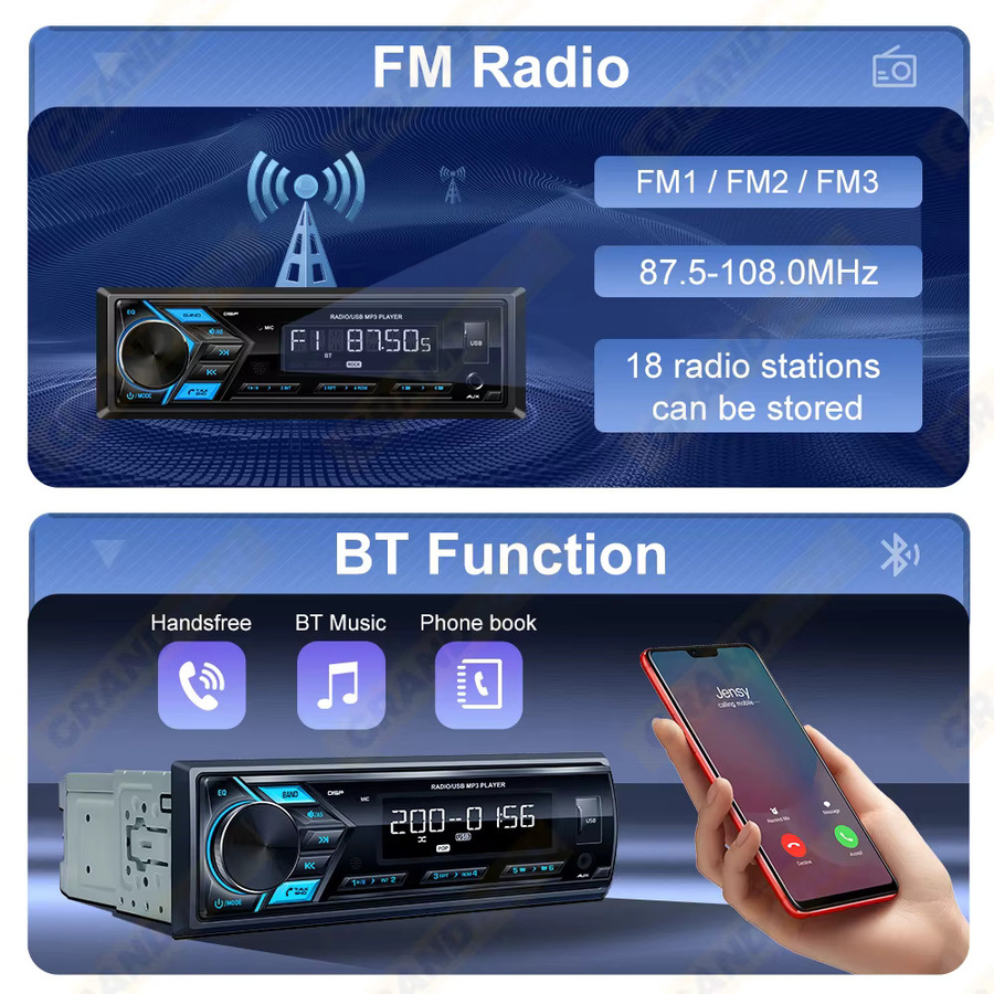 Grandnavi 1DIN MP3-Player Autoradio mit Bluetooth, FM-Radio, USB, SD und AUX-Eingang in Schwarz - Bild 5