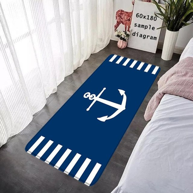 Rutschfeste Fußmatte LjqTwelve mit Segler Anker Ruder und Kompass Muster in Blau, B/T: 60 x 40 cm - Bild 1