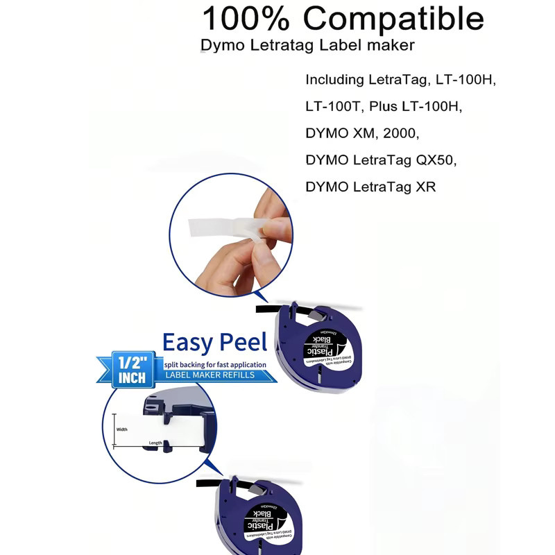 Dymo Etikettenband weiß auf schwarzem Kunststoff für Letra Tag Label Maker Plus LT-100H und LT-100T - Bild 2