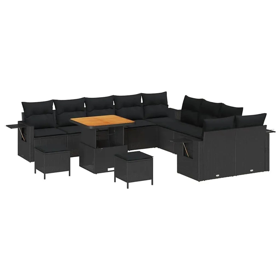 vidaXL Garten-Sofa-Set aus Poly-Rattan in Schwarz mit 13-teiligem Zubehör und Stauraumfunktion - Bild 2