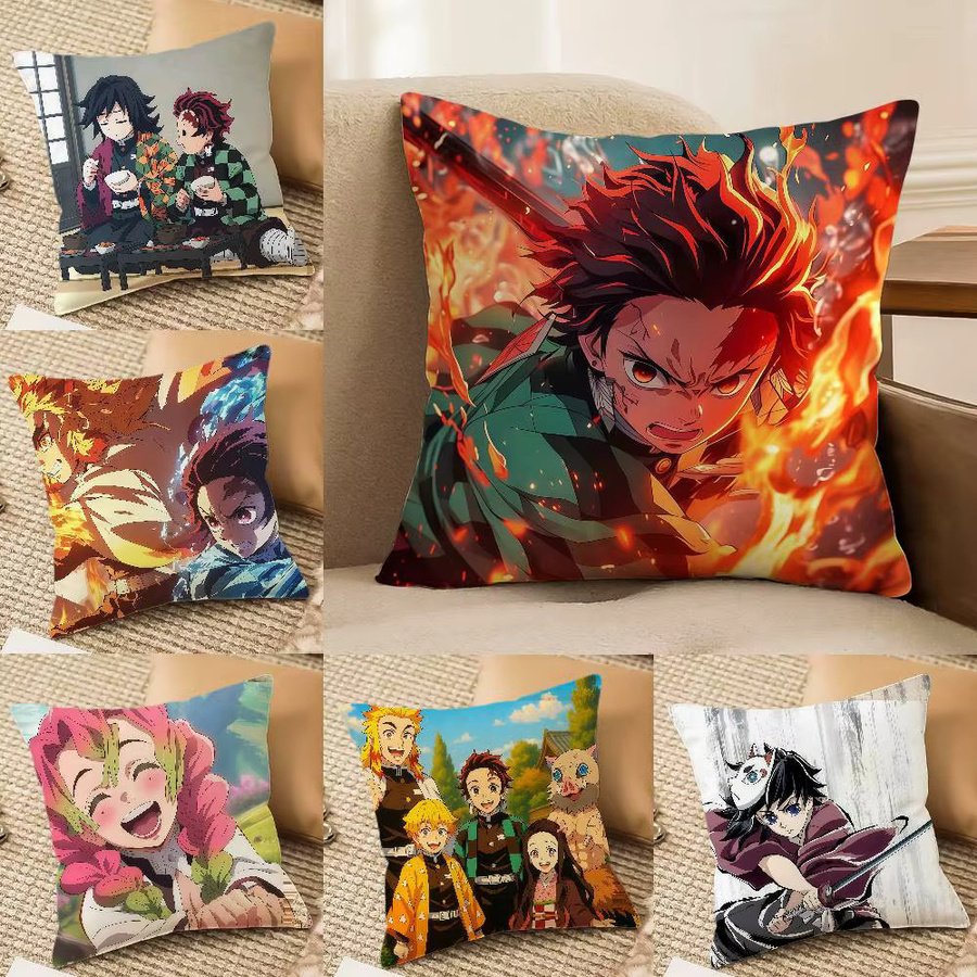 Bandai Demon Slayer Kamado Tanjiro Anime-Plüschkissenbezug aus weichem Kurzplüsch, quadratisch, Multicolour, Breite: 30 cm, Höhe: 30 cm - Bild 3