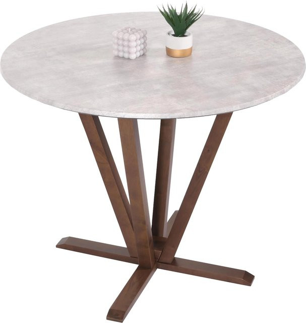 MCW Bistrotisch M56 aus Massiv-Holz mit HPL Laminat Melamin in Beton-Optik, rund, Durchmesser: 92 cm, braunes Gestell - Bild 1