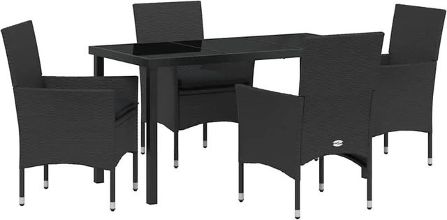 vidaXL Garten Essgruppe aus Poly Rattan in Schwarz mit 5-teiligem Set und Kissen - Bild 1