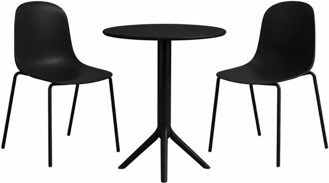 DELUKE Gartenmöbel-Set ELLA Bistroset mit Tisch und 2 Stühlen aus Kunststoff in Schwarz, B/T/H: 162 x 60 x 85 cm - Bild 1