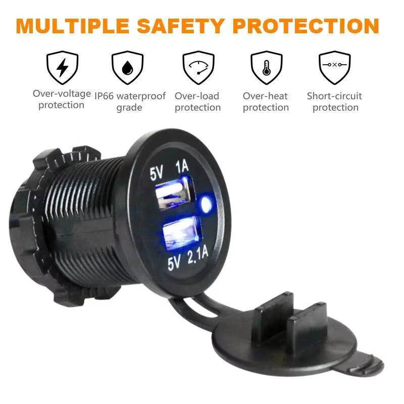 ONEGOL Dual-USB-Schnellladeadapter für Auto, Motorrad und Boot, wasserdichte Ladebuchse mit USB-A, 12/24 V, 5 V, 4,2 A, in Schwarz und Blau - Bild 4
