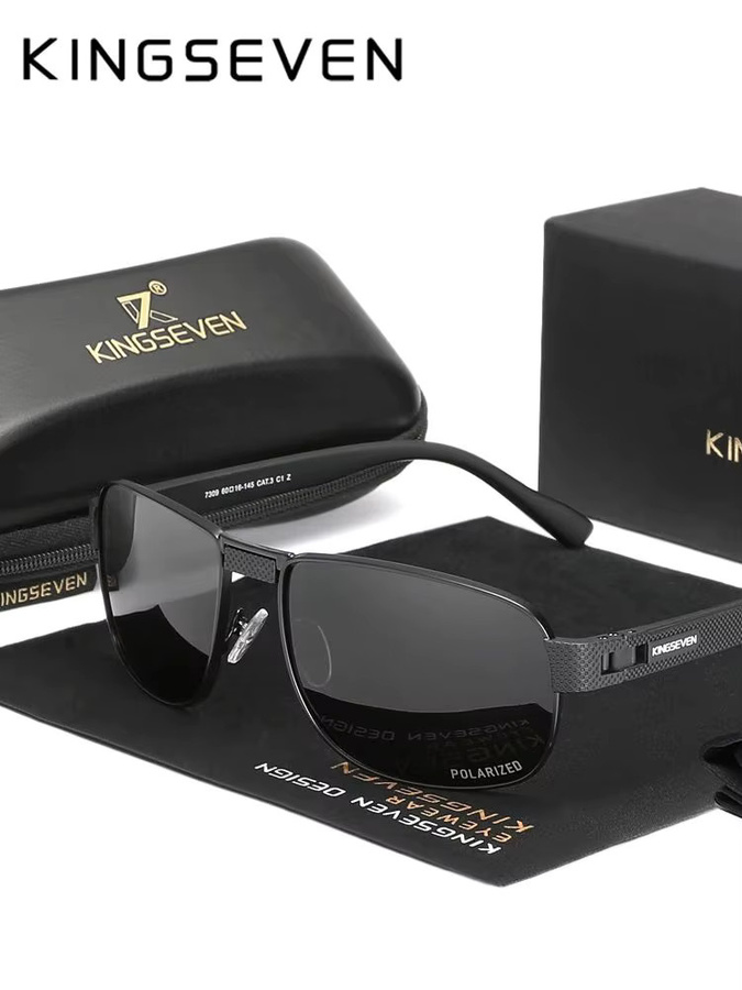 KINGSEVEN Sonnenbrille, Rechteck, Vollrand, Schwarz, Männer, polarisiert - Bild 4