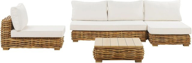 Beliani Lounge Set VARALLO Polyrattan in Cremeweiß mit L-Form, Sofa, Sessel und Couchtisch, B/T/H: 240 x 160 x 57 cm - Bild 1