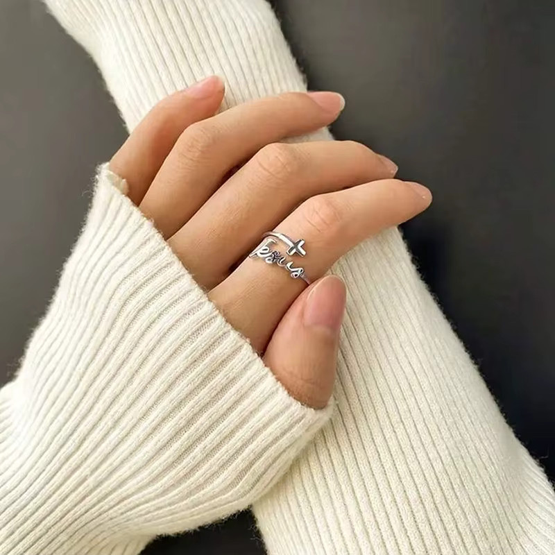 konminry Ring, versilbert, Kreuz-Jesus, Damen - Bild 4