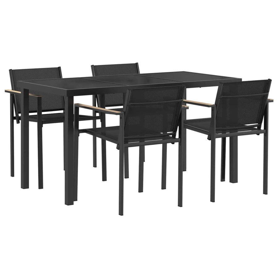vidaXL Gartenmöbel Set 5-teilig modern in Schwarz und Anthrazit mit Glastisch und Textilene-Stühlen B/T/H: 140 x 70 x 73 cm - Bild 2