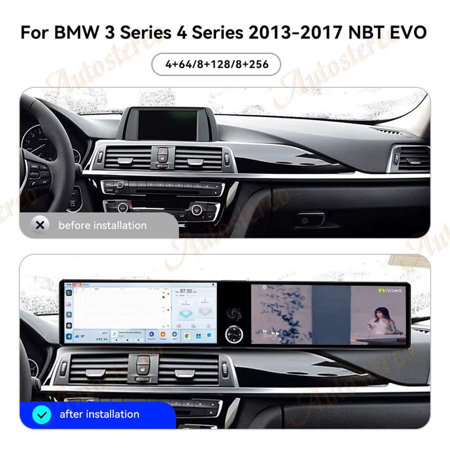 ZWNAV Dual-Screen Multimedia-Player mit Android 14 und GPS-Navigation für BMW 3 F30 und BMW 4 (2013-2019), 25 Zoll, Schwarz - Bild 2