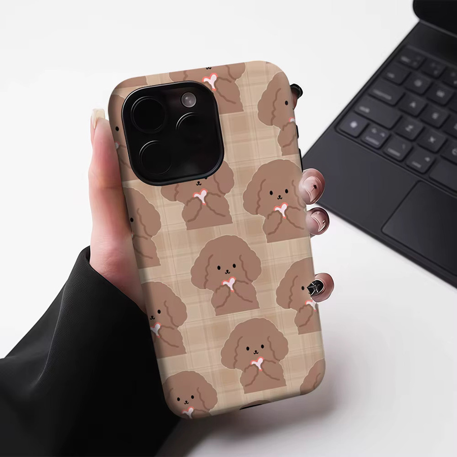 Potdemiel Gingham Handyhülle für iPhone 17 16 15 14 13 Pro Max Plus, robuste magnetische ein- und doppelschichtige Schutzhülle in Braun - Bild 4