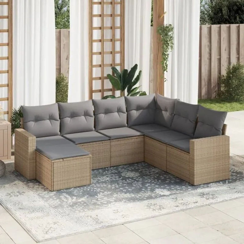7-tlg. Garten-Sofagarnitur mit Kissen aus Polyrattan in Beige von vidaxl - Bild 1