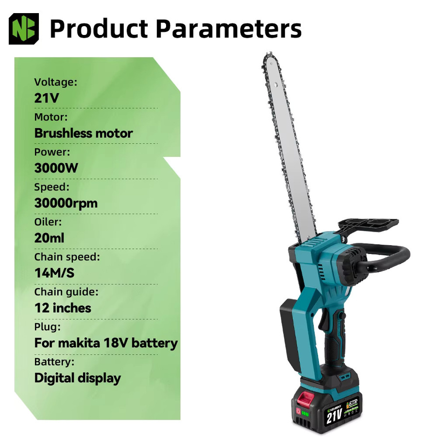 NEWBENY 12-Zoll bürstenlose kabellose elektrische Kettensäge mit Digitalanzeige für Makita-Akkus - Bild 2