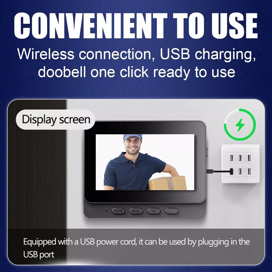 Sherway Drahtlose Wifi Türklingel Kamera mit 1080P Video Intercom, Wasserdicht, 4,3 Zoll IPS Bildschirm und IR Nachtsicht, Schwarz - Bild 4