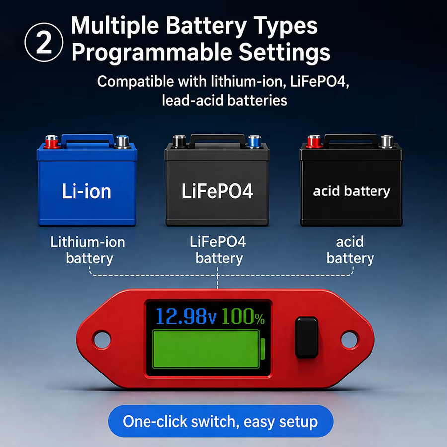 Gaqqee Programmierbares Voltmeter 0,96 Zoll in Rot für Elektrofahrzeuge und Batteriepakete (4–55 V) - Bild 3