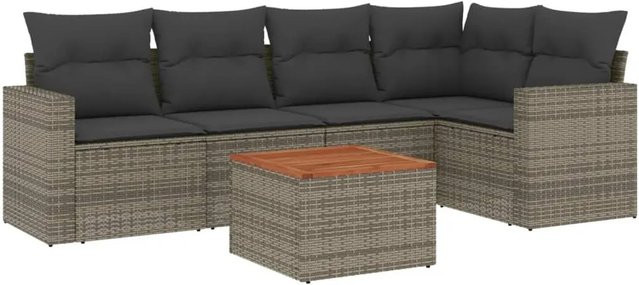 vidaXL 6-tlg. Garten-Sofagarnitur in L-Form aus grauem Poly-Rattan mit Kissen und Armlehnen - Bild 1