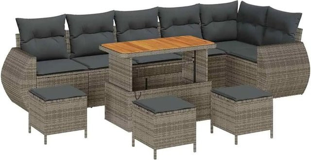 vidaXL Gartenmöbel Set aus Polyrattan in Grau mit Ecksofa, Ottoman, Couchtisch und Kissen inklusive Stauraum - Bild 1